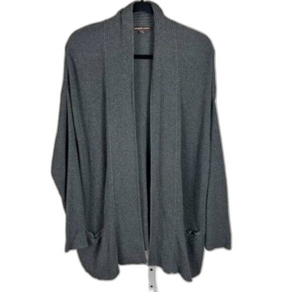 Adrienne Vittadini Cotton Ribbed Cardigan | Size L | Cozy Dramatic Energy - Picture 1 of 10